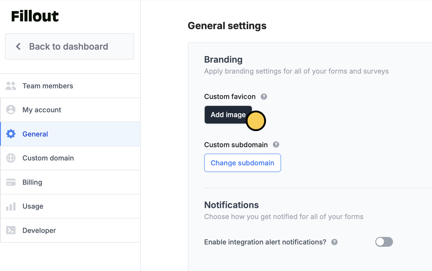 Screenshot of the Settings tab of a form