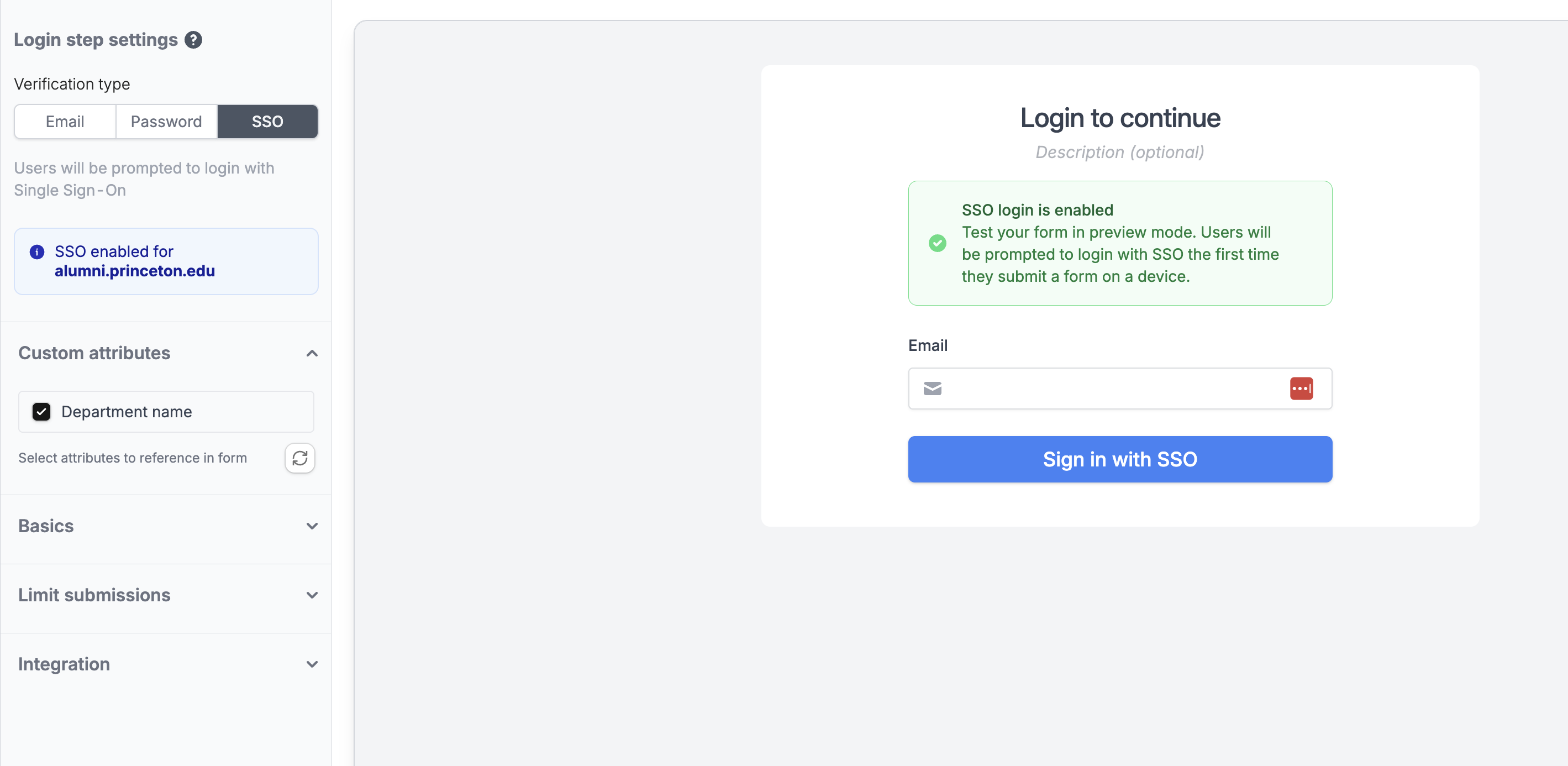 Custom attributes in form login settings