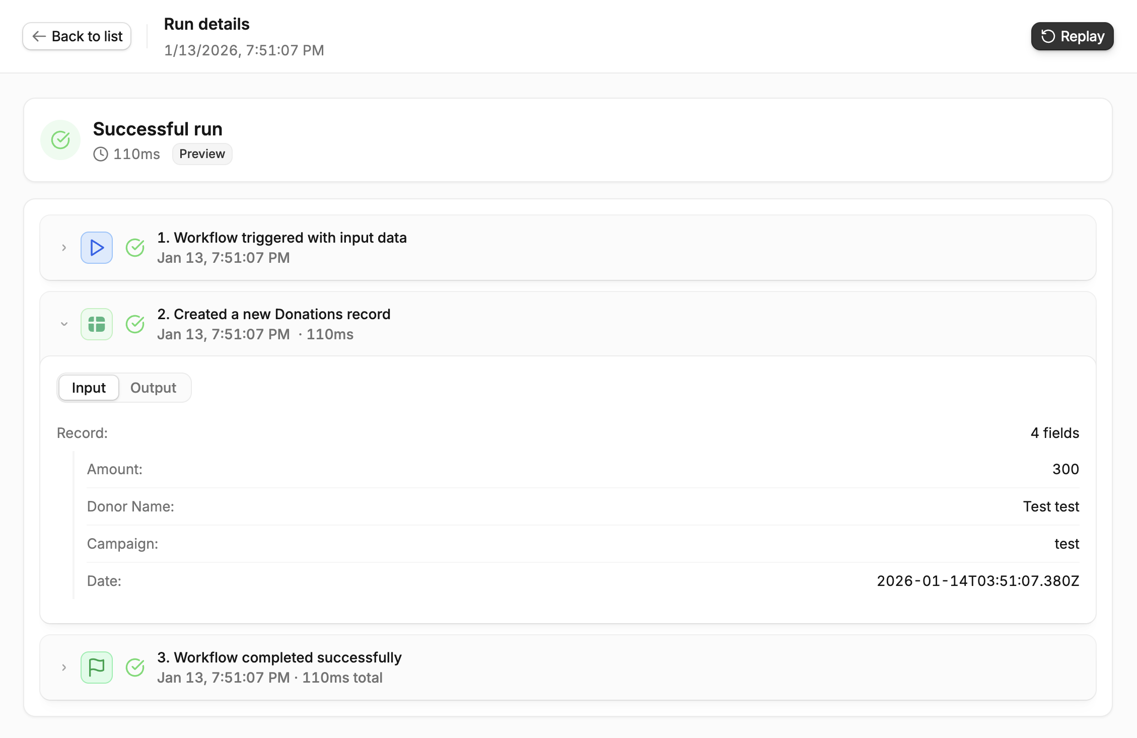 Run detail view Run detail view