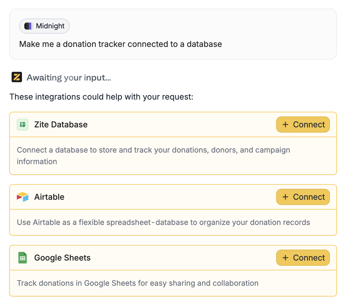 Connect integration prompt
