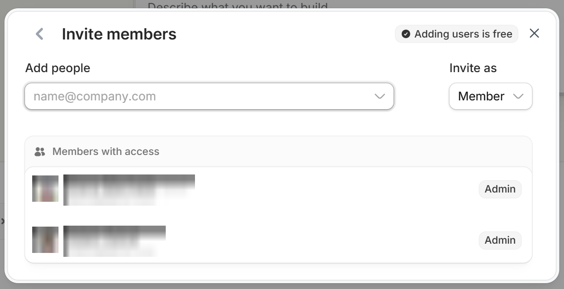 Invite members popup with Add people and Invite as