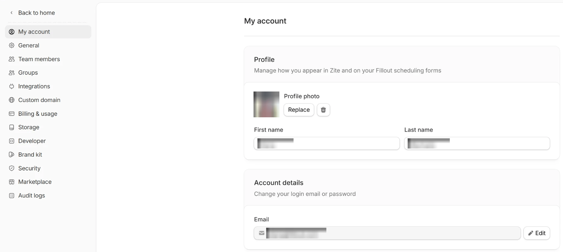 My account page with the Edit button next to Email My account page with the Edit button next to Email