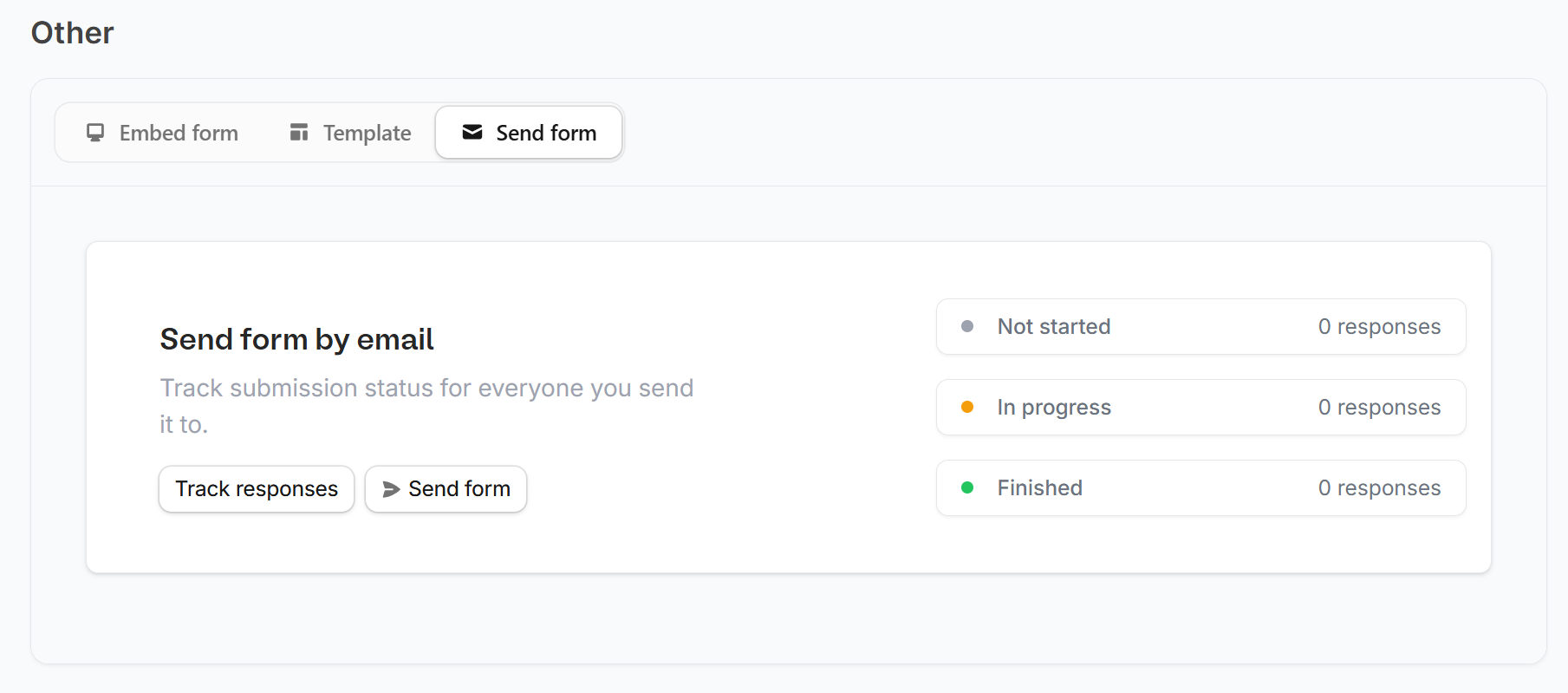 Send form tab on the Share page with the Track responses and Send form buttons