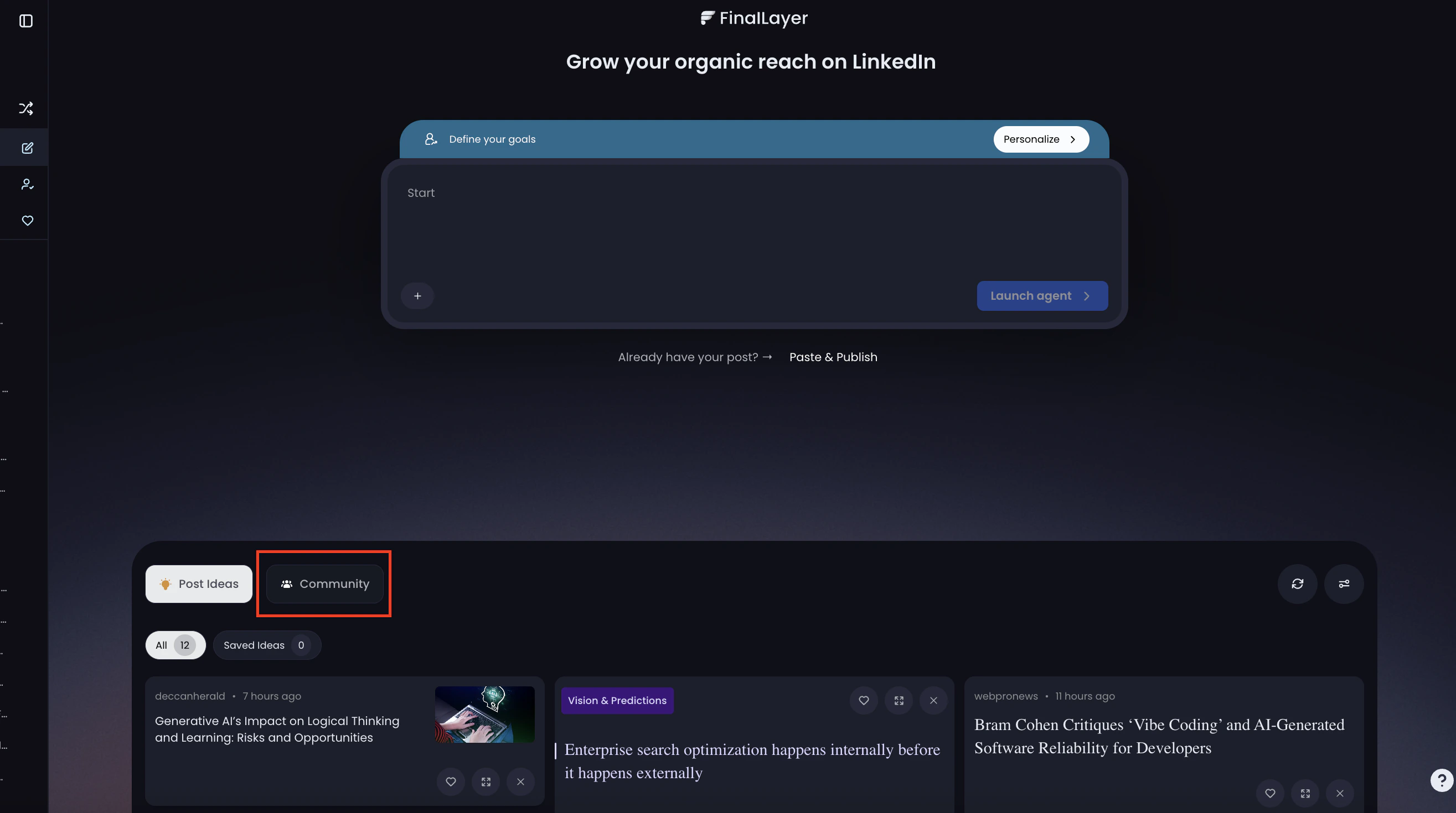 Main Dashboard Community Feature