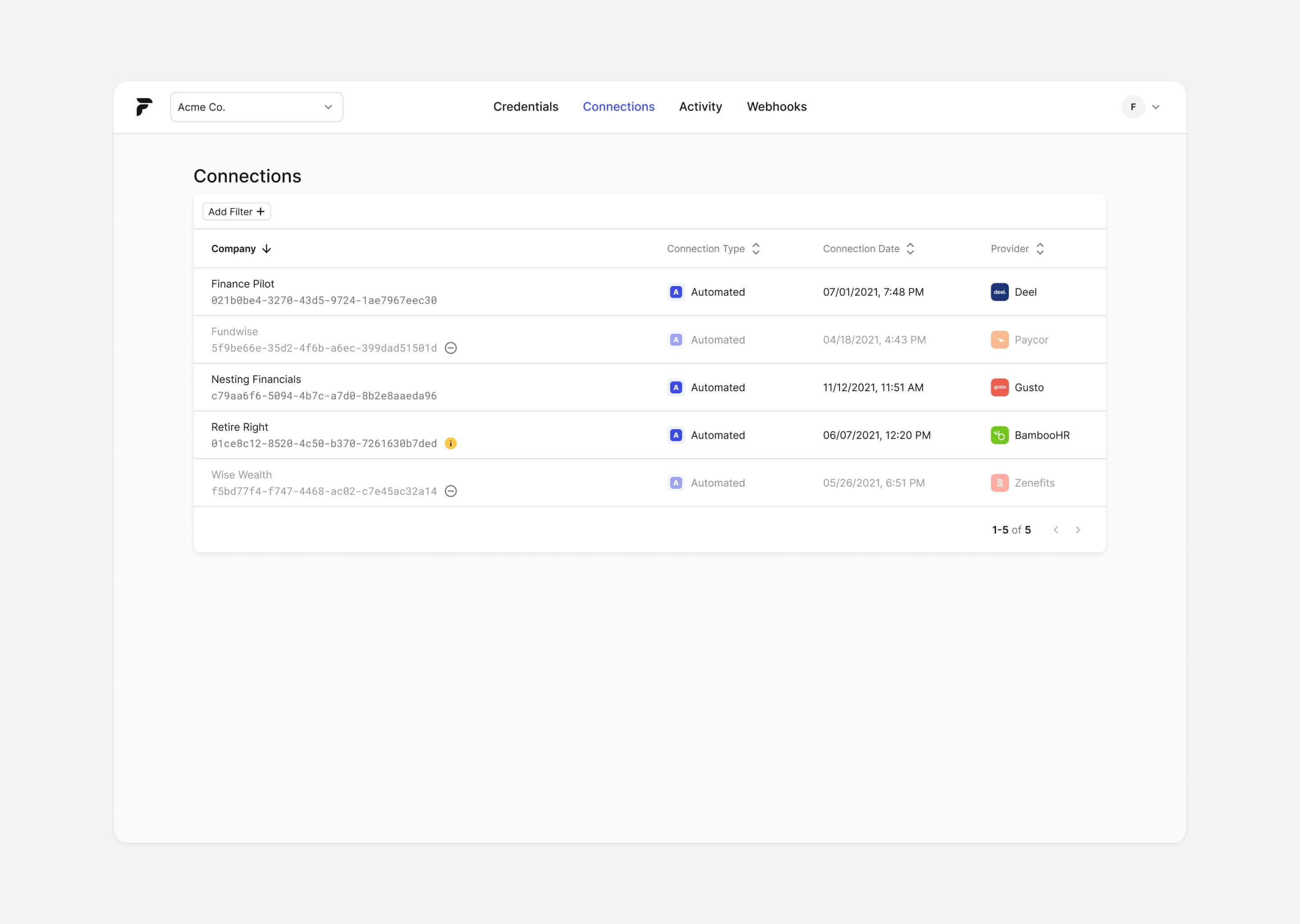 Finch Developer Dashboard