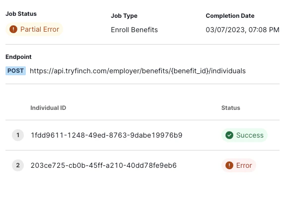 Assisted Benefits enrollment API response