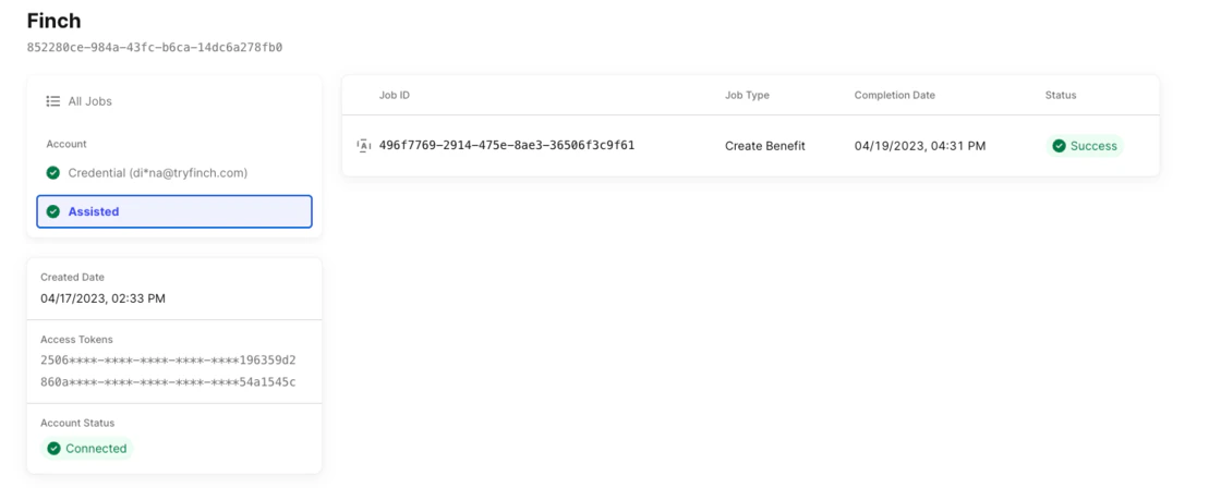 Deduction register in the Finch Dashboard