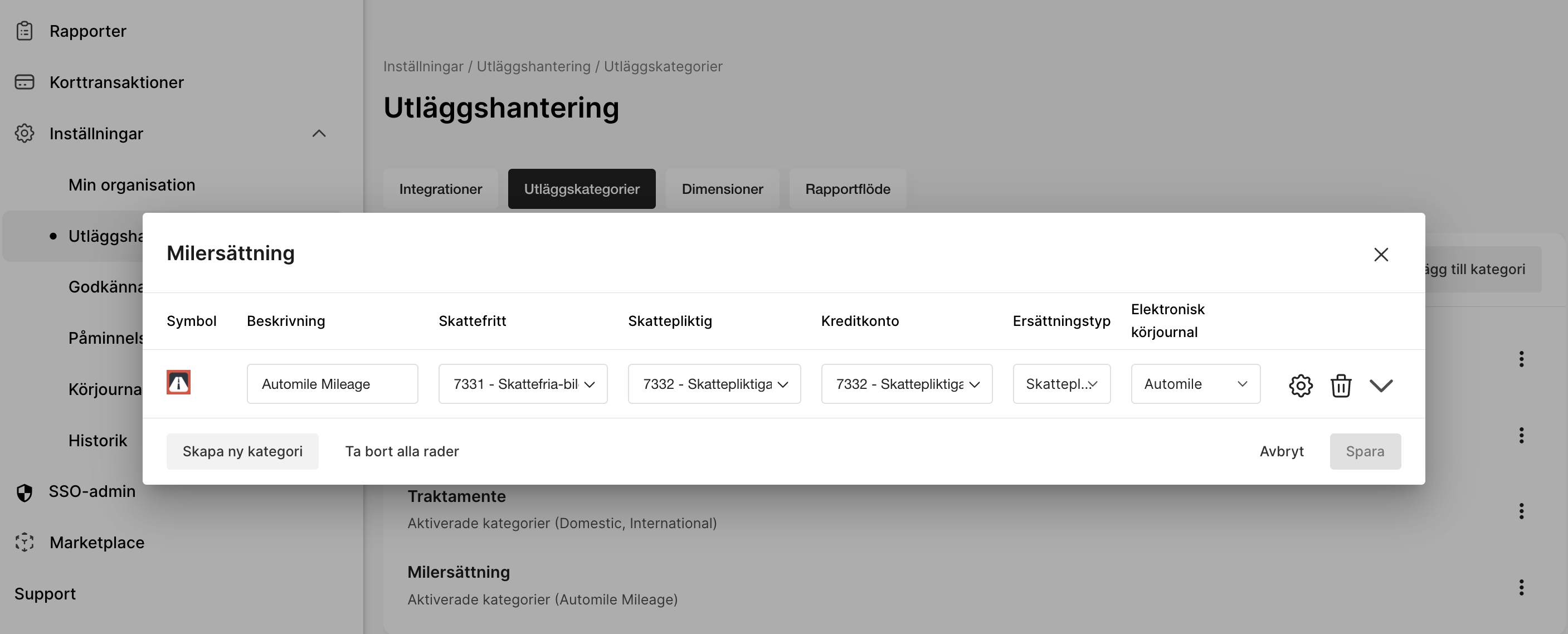 Koppla körjournal till kategori