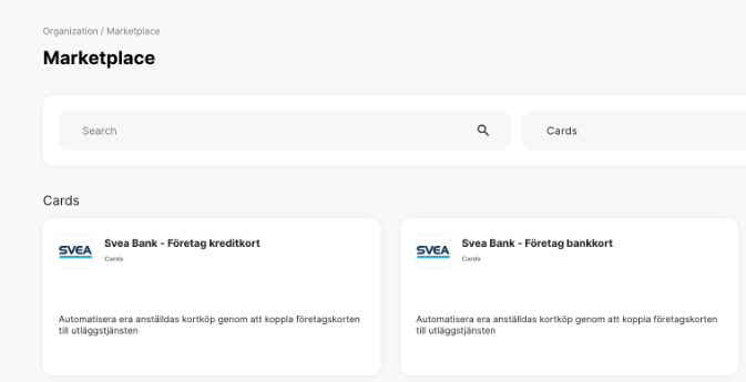 Svea Bank-korten i Marketplace