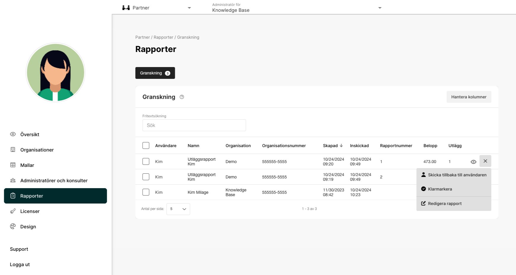 Rapportöversikt på partnern