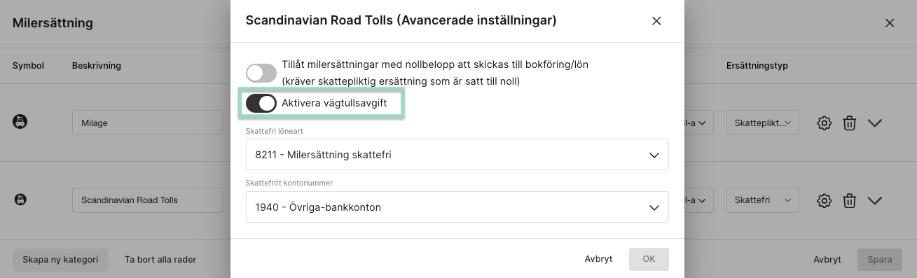 Aktivera vägtullsavgift