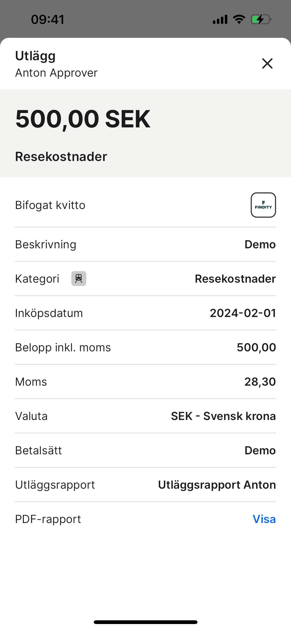 Kvitto och PDF-vy