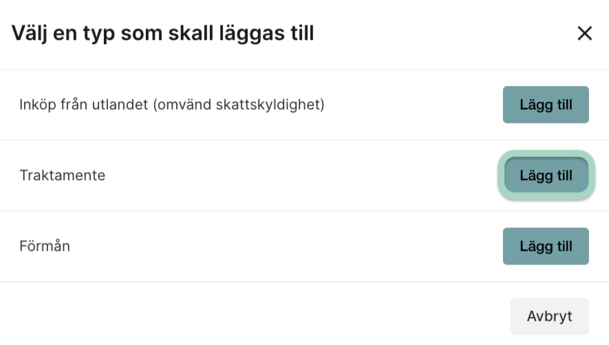 Lägg till Traktamente