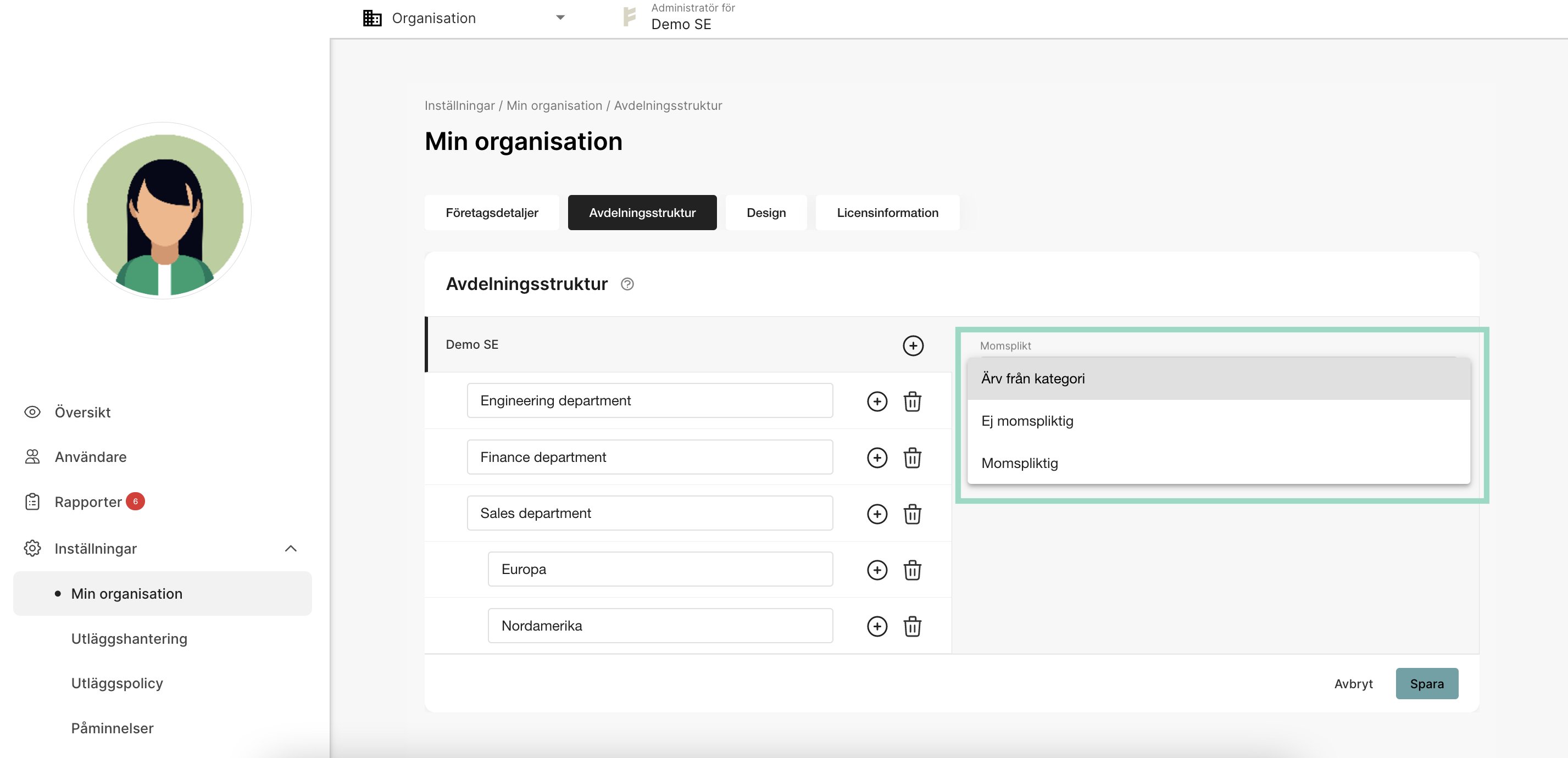 Momsplikt per avdelning