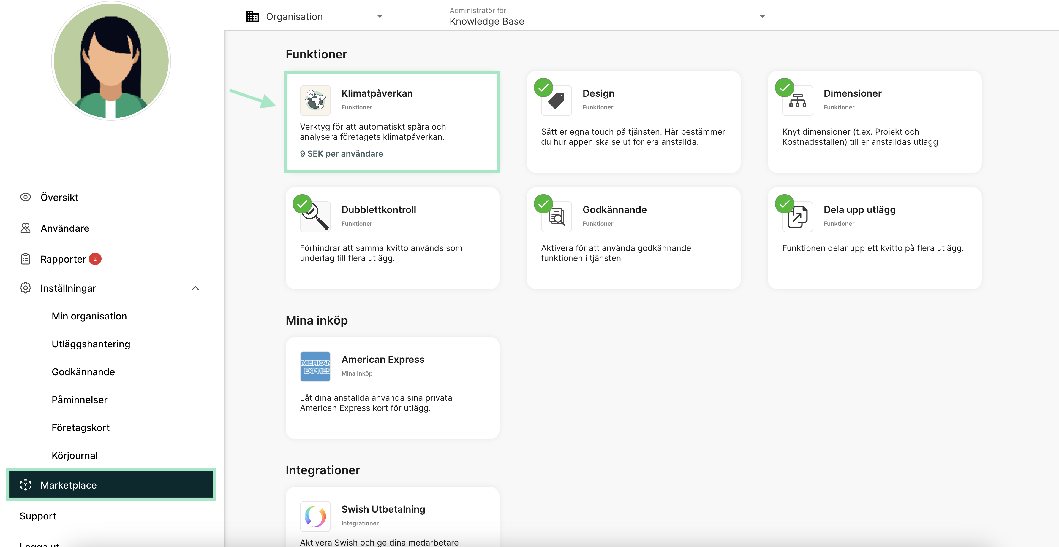 Klimatavtryck i Marketplace