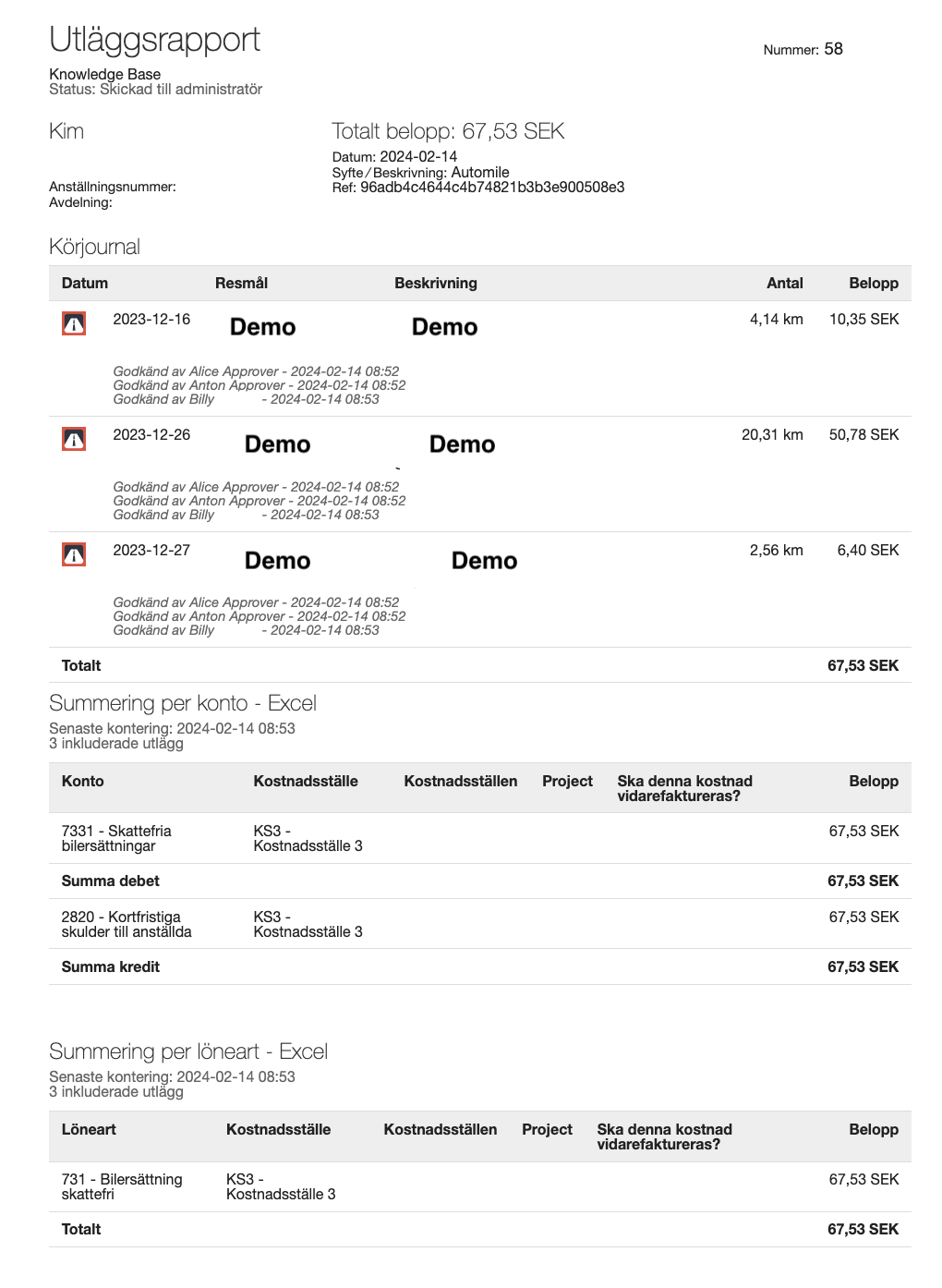 Kontering per körjournal