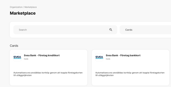 The Svea Bank cards in Marketplace