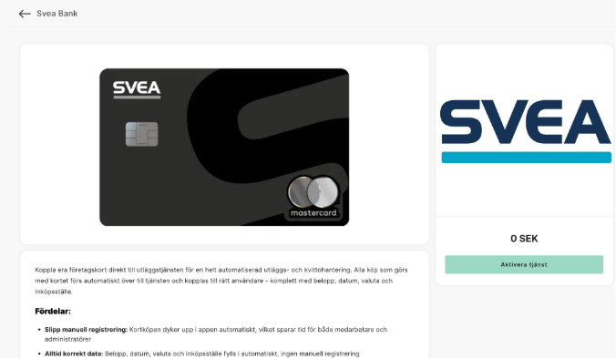 The Svea Bank product page with Activate service