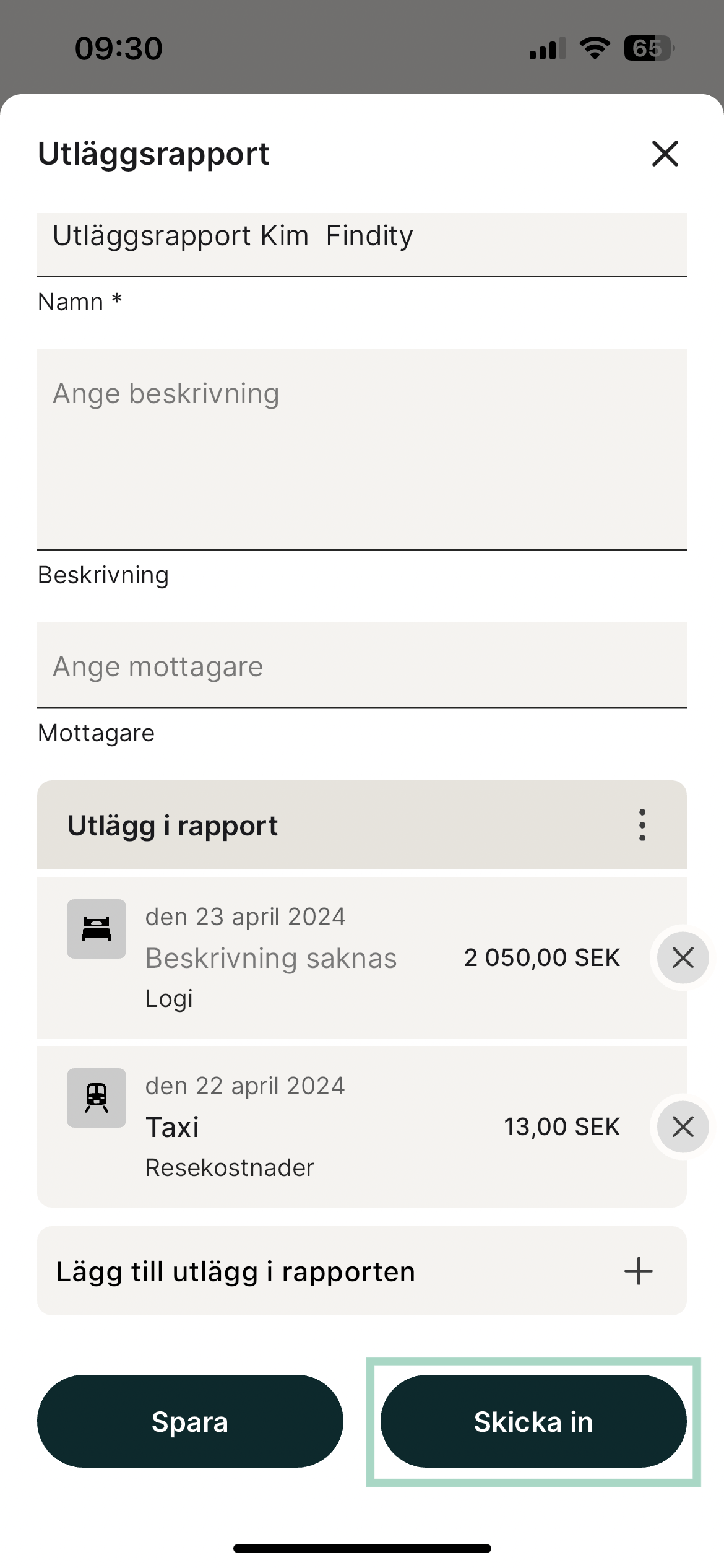Skicka in rapporten
