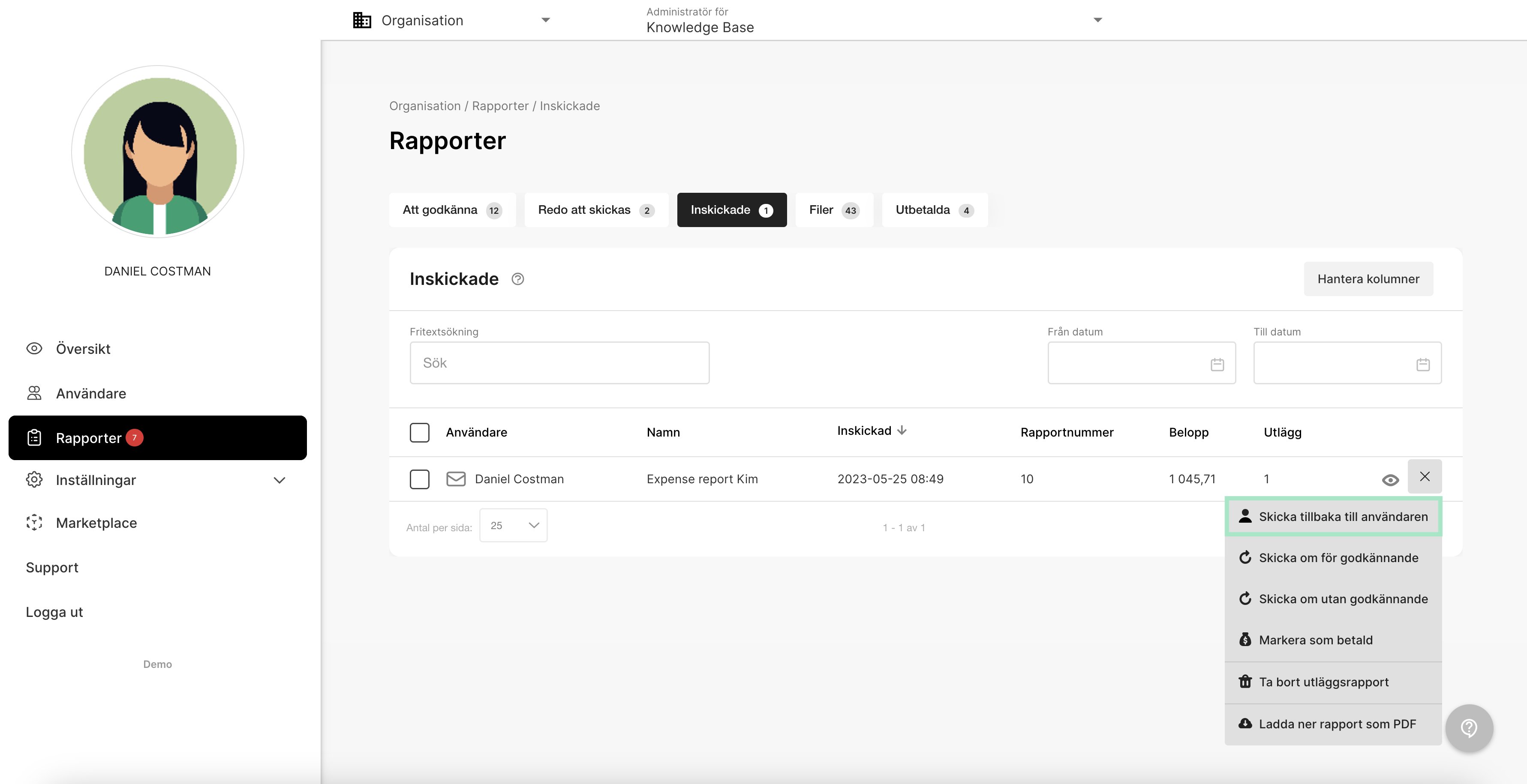 Skicka tillbaka till användaren