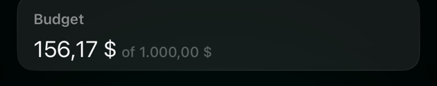 iOS Budget widget: 156,17 dollars of 1.000,00 dollars.
