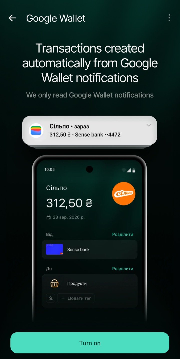 Google Wallet en finerd, con el botón Turn on debajo de la introducción.