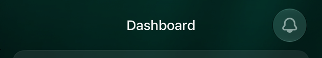 La parte superior del Dashboard en iOS con el botón de la campana en la esquina superior derecha
