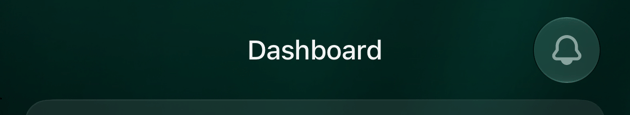 iOSのDashboardの上部。右上にベルのボタン