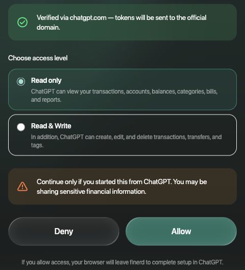finerd access panel with Read only selected, Read & Write available, and Allow and Deny buttons.