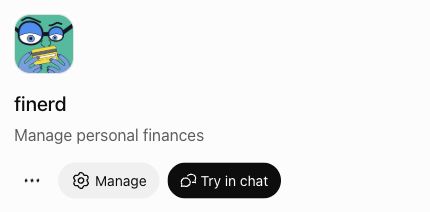 Installed finerd plugin in ChatGPT with Manage and Try in chat controls.