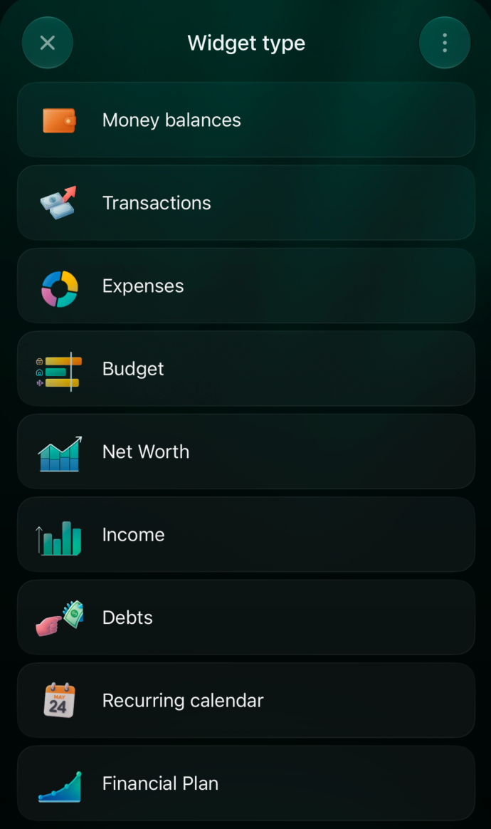 Choose a widget type.