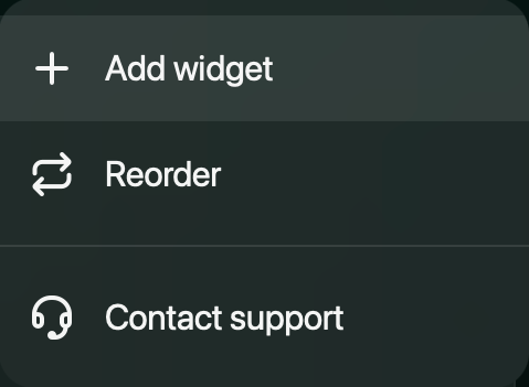 Add widget, Reorder.