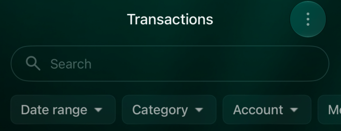iOS Transactions: Date range, Category, Account.