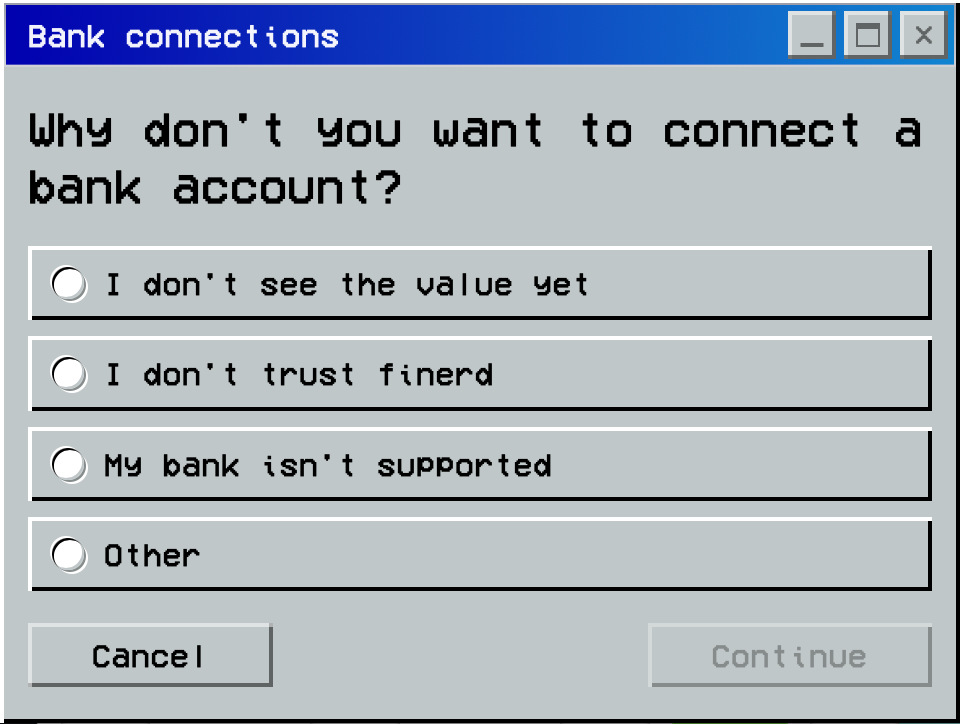 Reasons for skipping bank connection on Web.