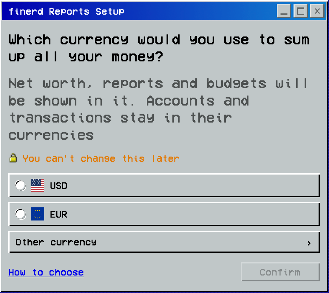 Choose your primary currency.