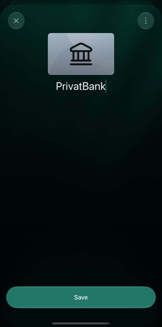 iOS new bank account named PrivatBank with Save.