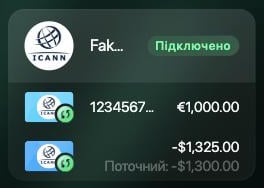 Сторінка Підключені установи: банк зі статусом Підключено і два його рахунки під ним.