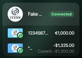 Connected institutions page with a bank marked Connected and its two accounts below.