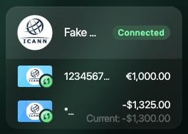 Connected institutions page with a bank marked Connected and its two accounts below.