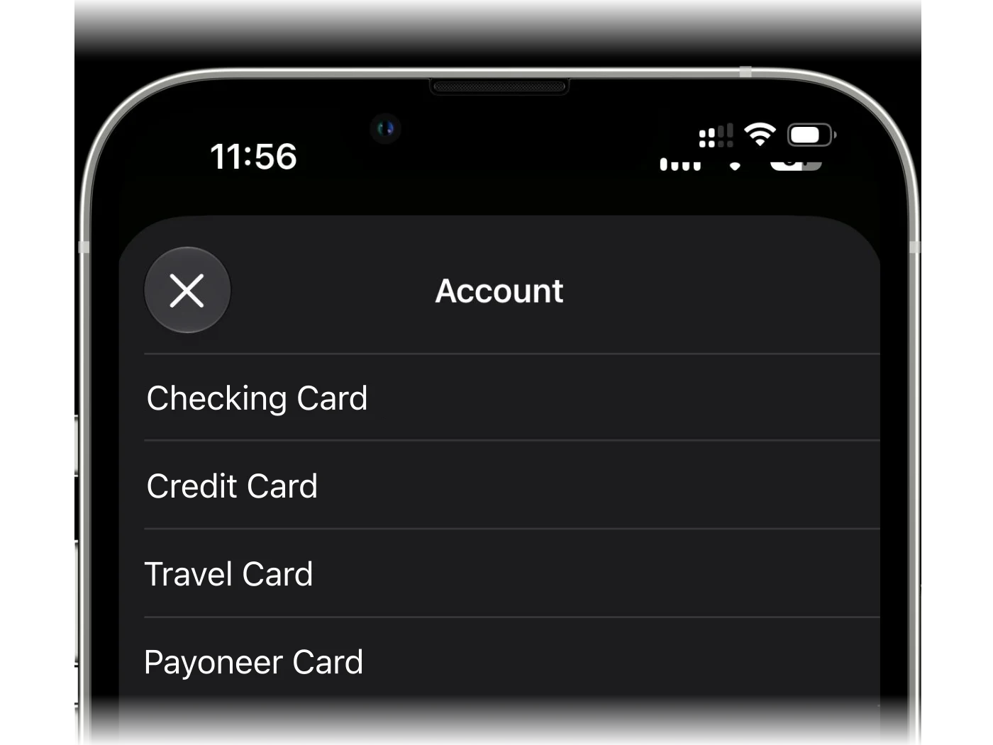 Choosing the finerd account inside the shortcut