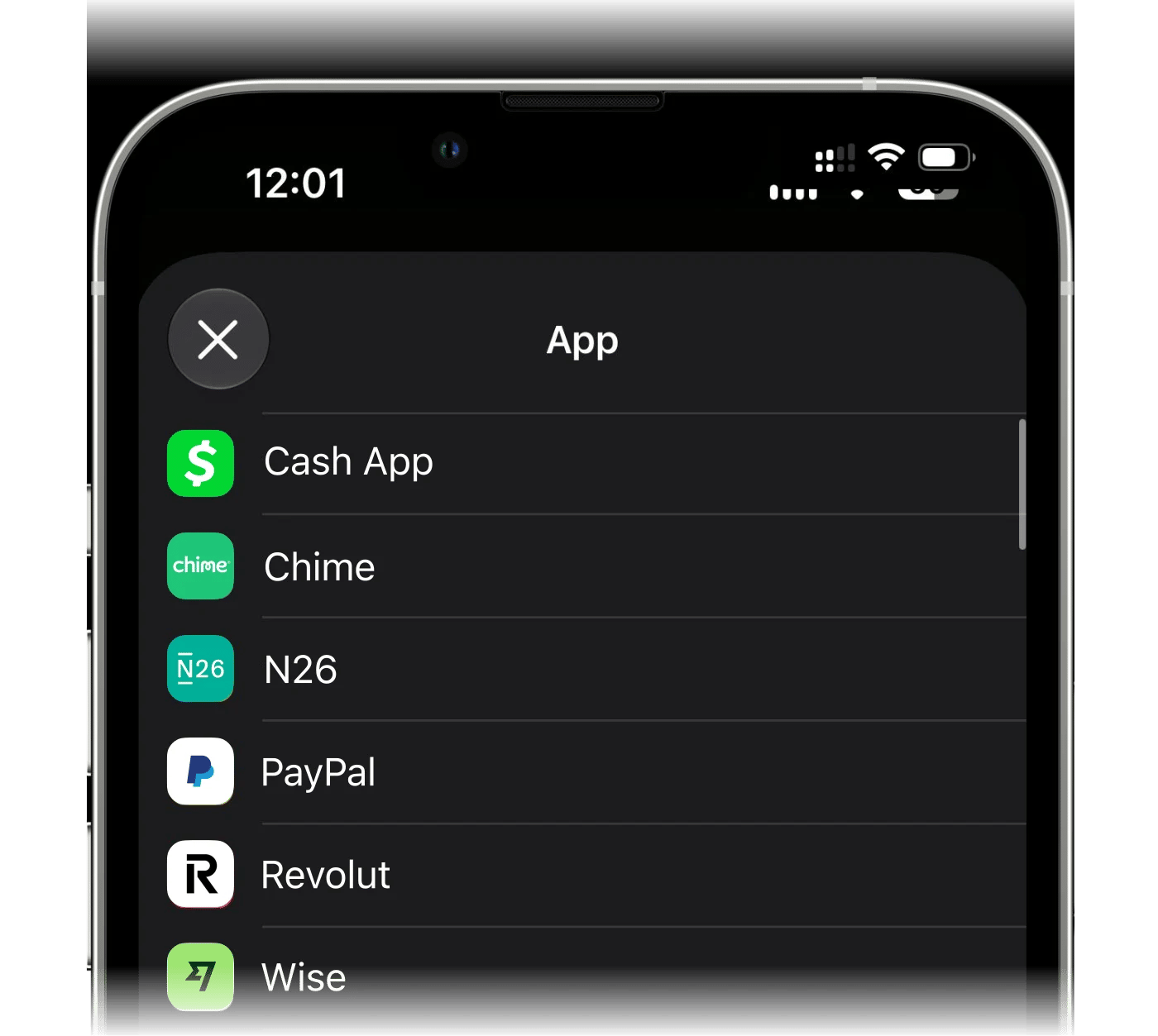 オートメーションのきっかけになる通知を送る銀行アプリを選択しているところ
