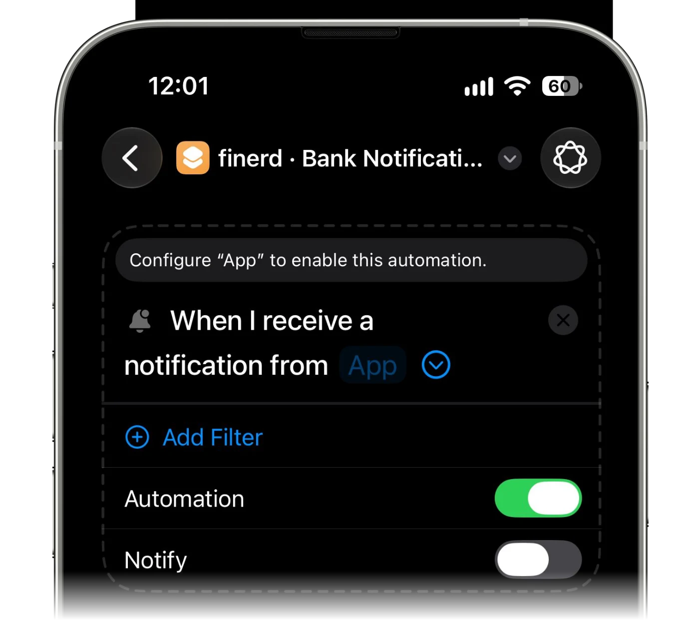 The Automation toggle switched on in the notification trigger
