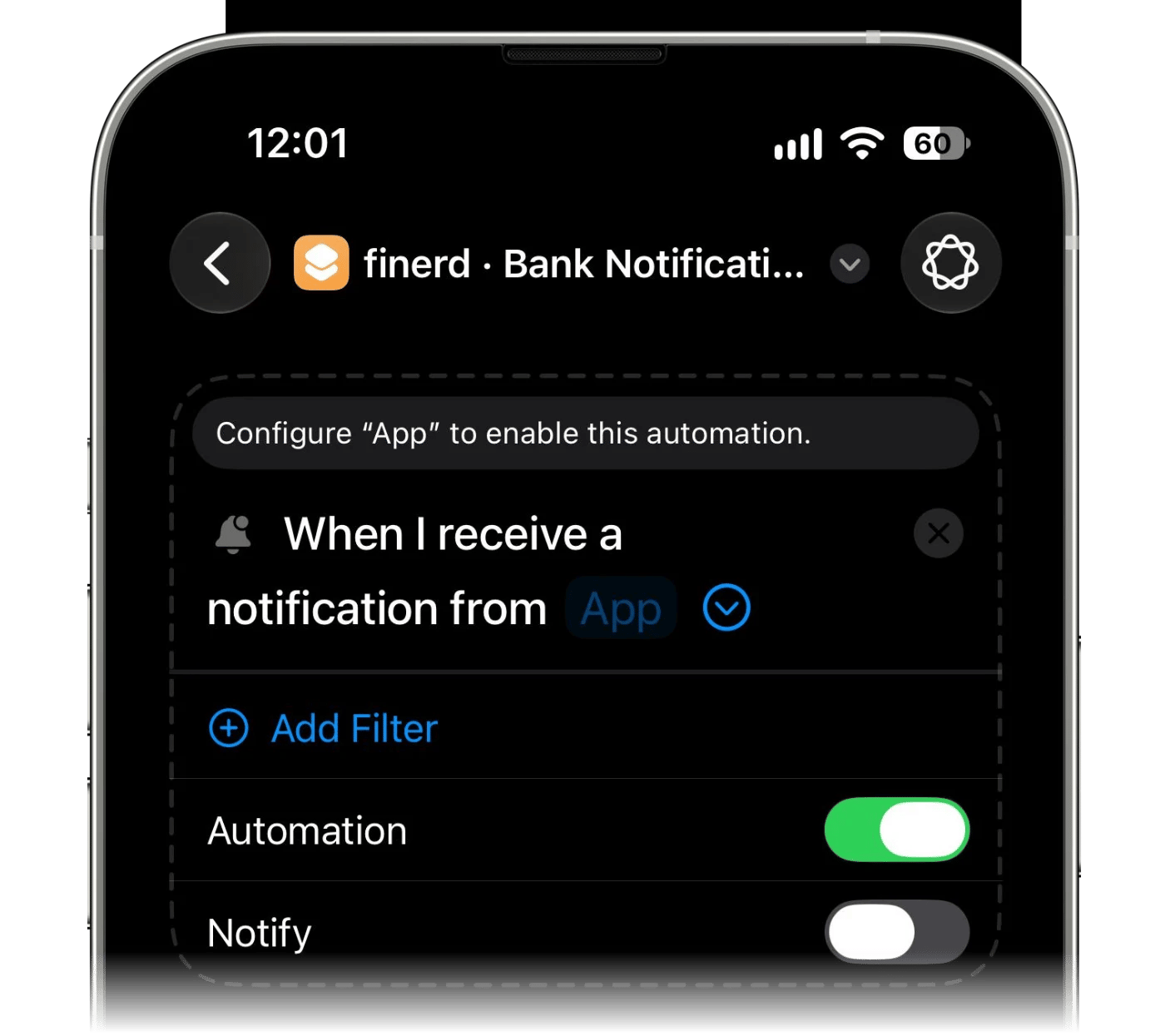 通知のトリガーでオンにしたAutomationのスイッチ