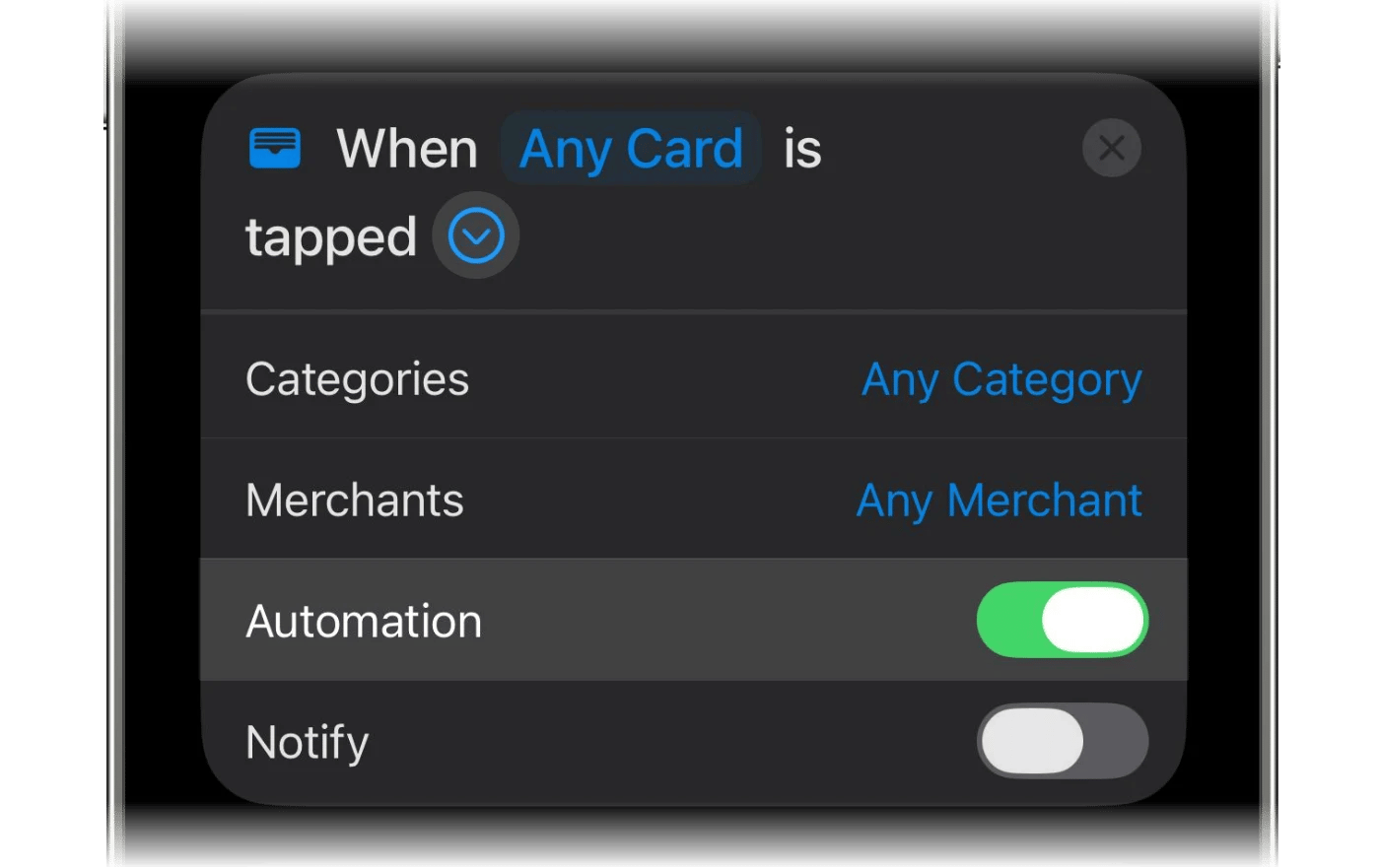 WalletのトリガーでオンにしたAutomationのスイッチ