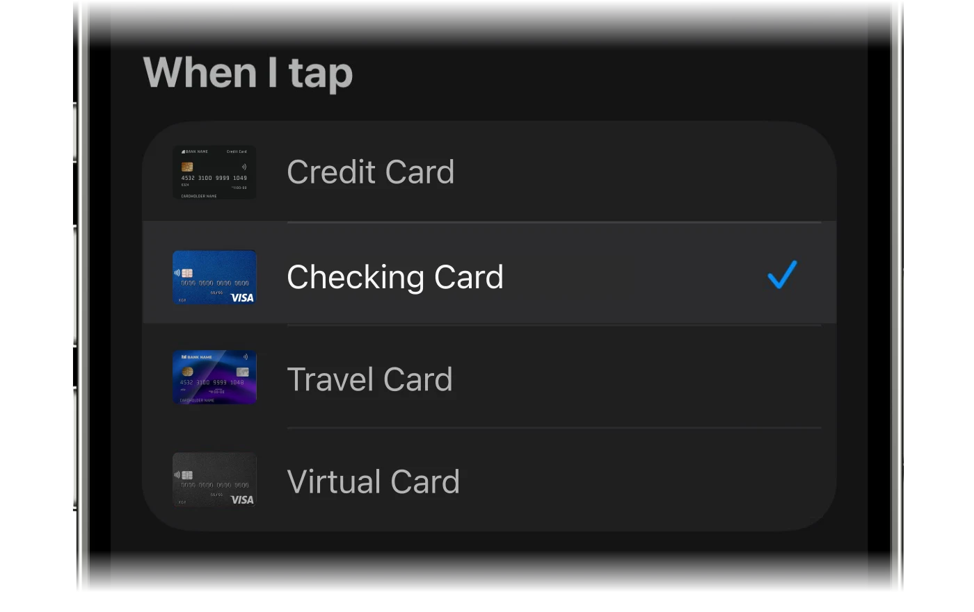 Choosing the Wallet card that triggers the automation