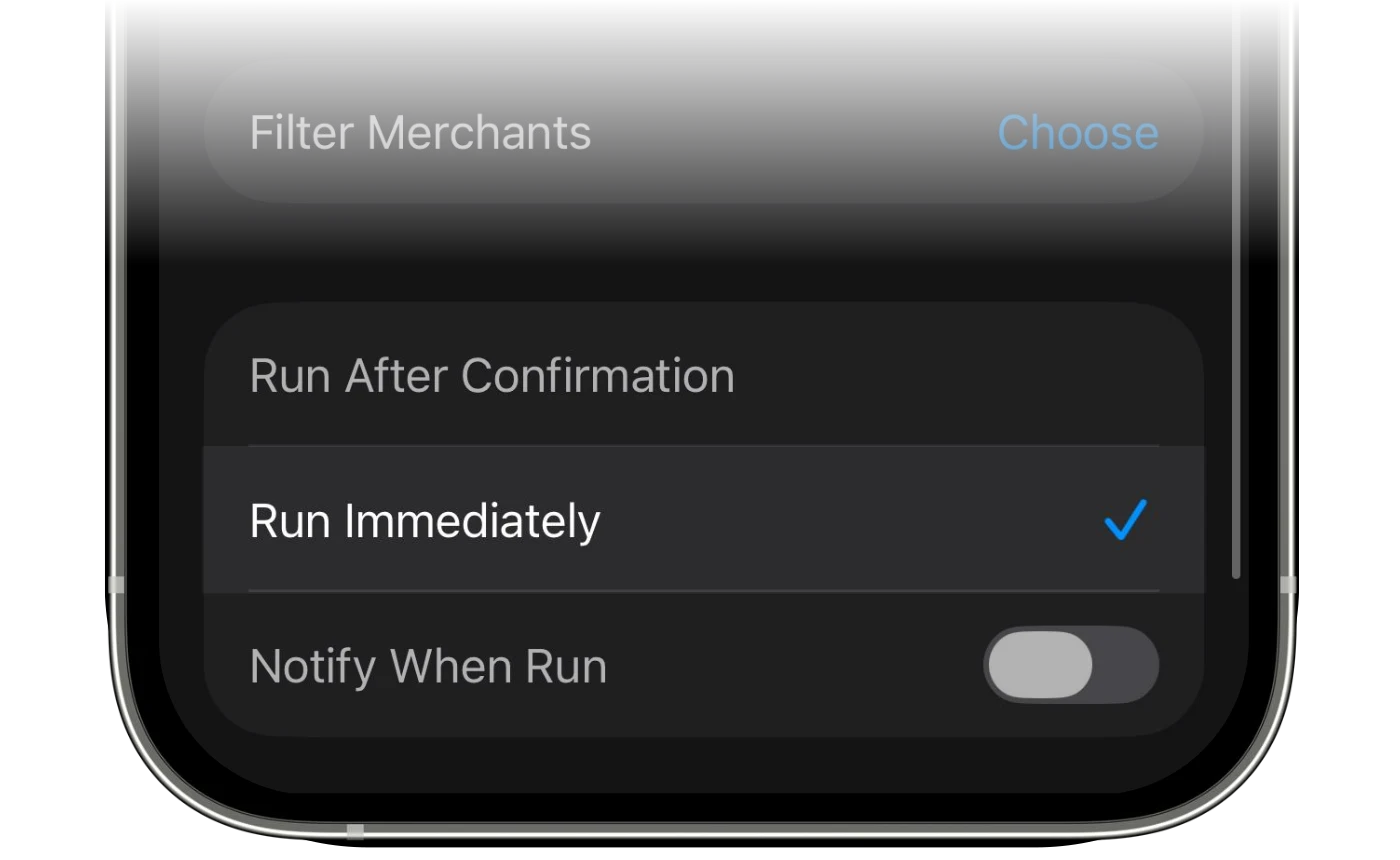 The Run Immediately option in the automation settings