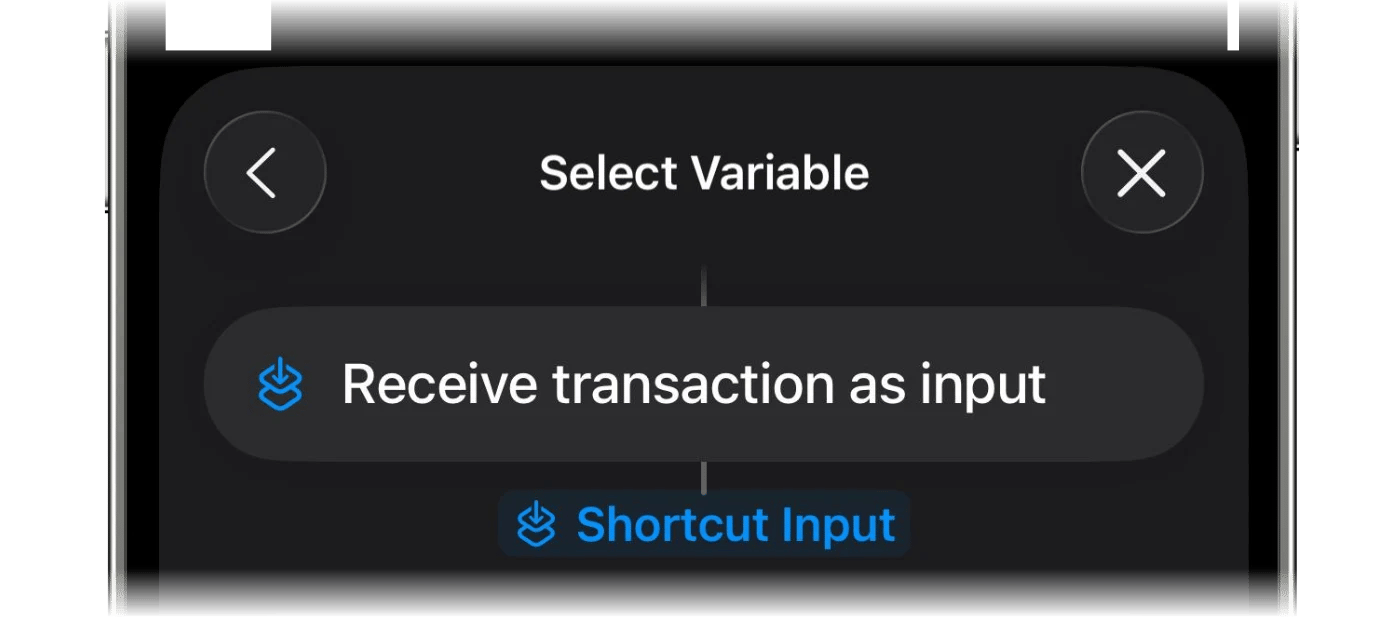 変数としてShortcut Inputを選択しているところ