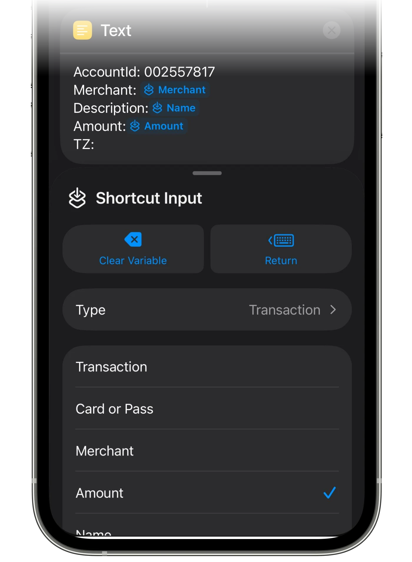 Picking the property behind a Shortcut Input variable