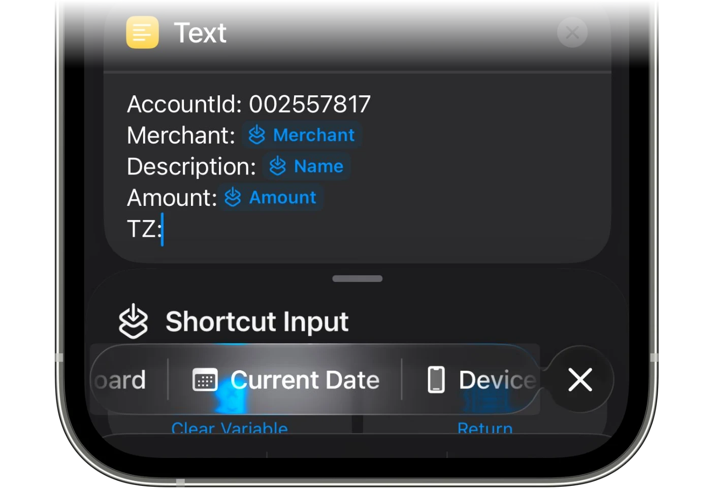 Adding the Current Date variable to the TZ line
