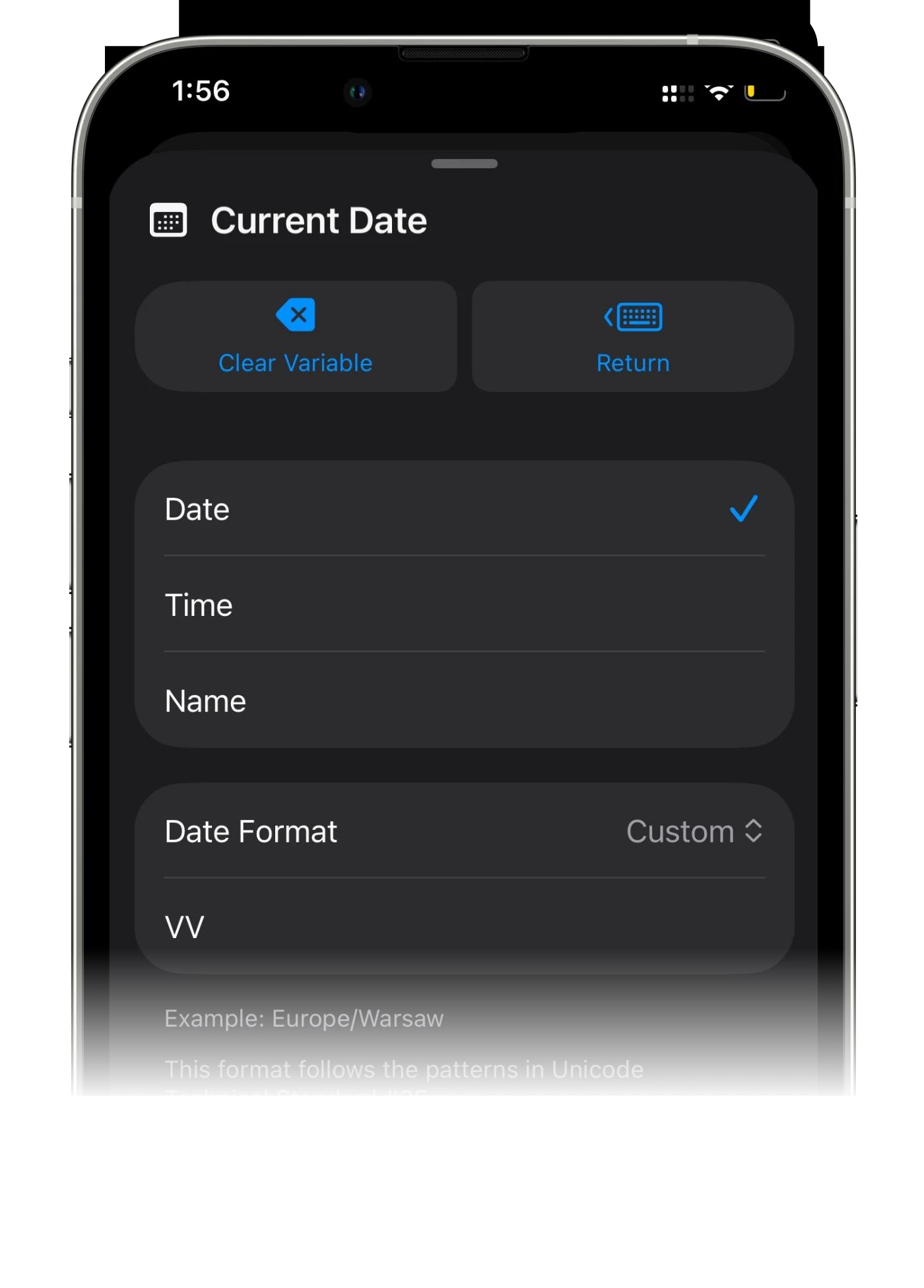 The custom date format VV